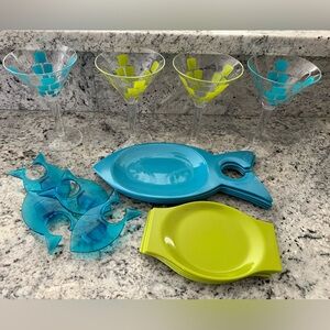 Crate&Barrel Melamine fish plates appetizer plates plastic martini & cup holders